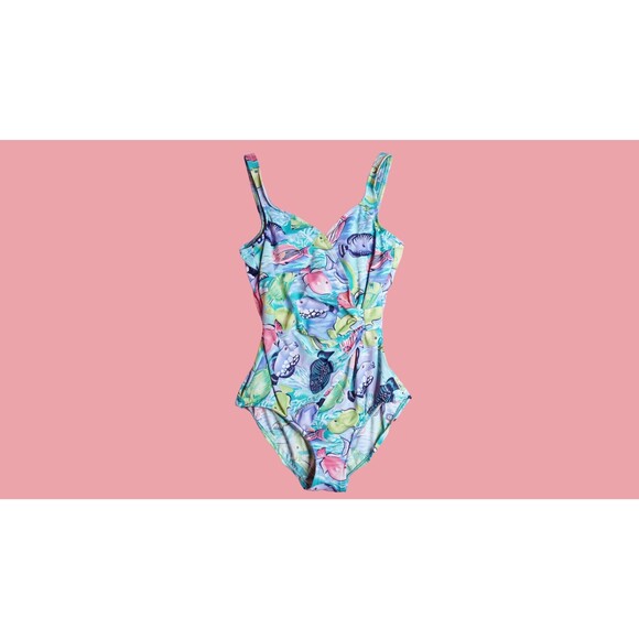 1980s-1990s DVF for The Color Authority. FISH Print Swimsuit W/Scoop Back. Small - Picture 2 of 10